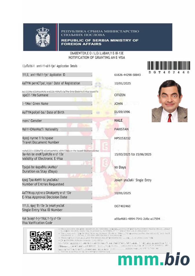Szablon e-visa do Serbii